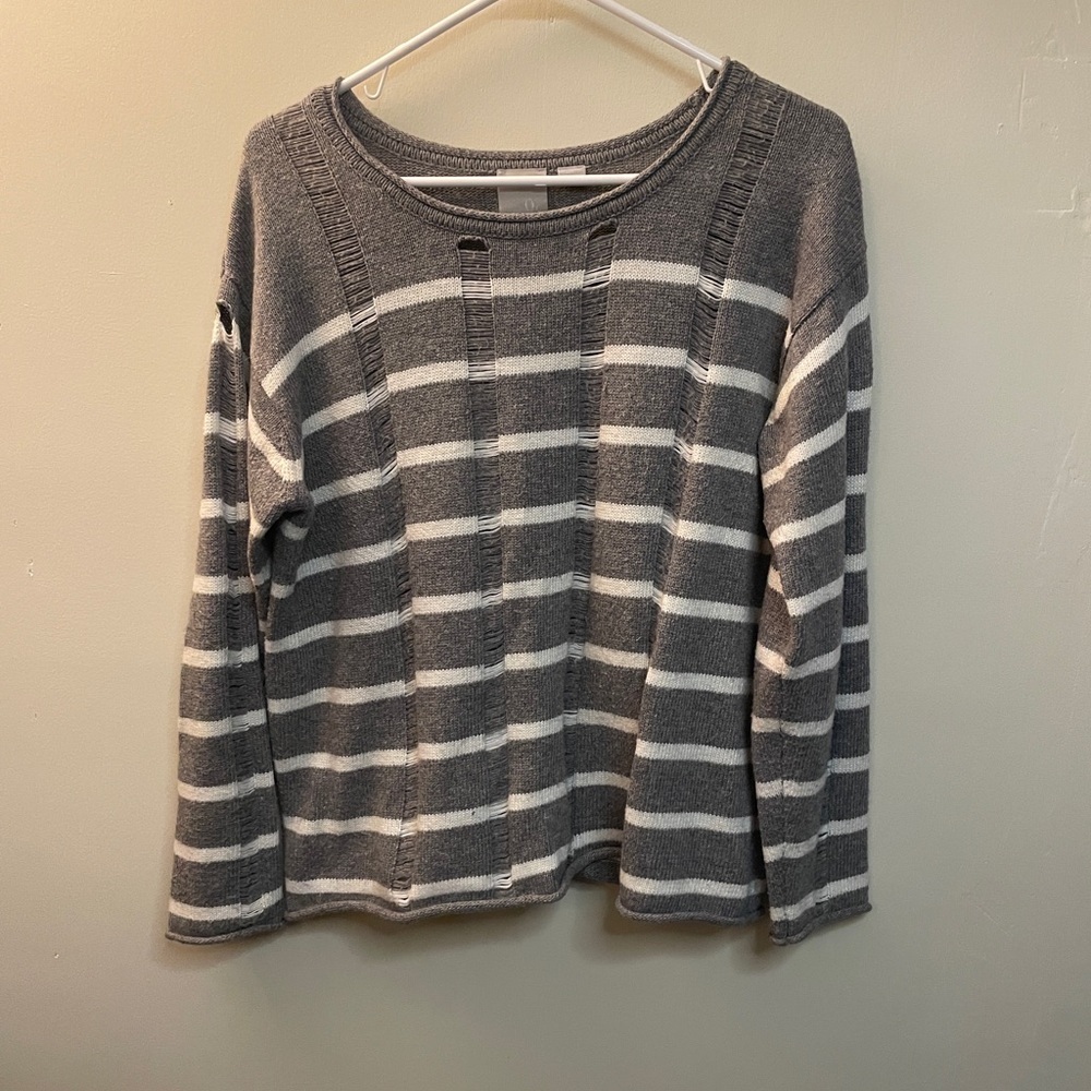 Ox Elegant Gray‎ Striped desstressed Women's Sweater size medium